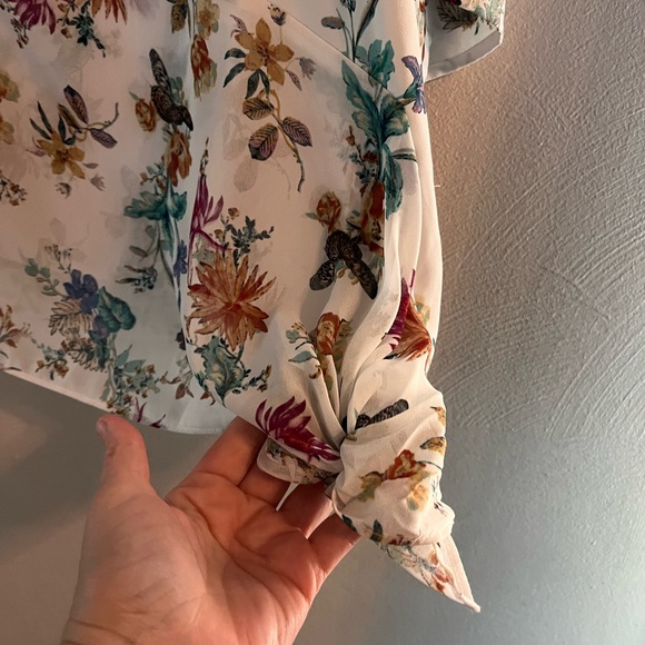 Chicos blouse womens sz 3 (16-18) white floral butterflies tie front boho fairy - Picture 2 of 10